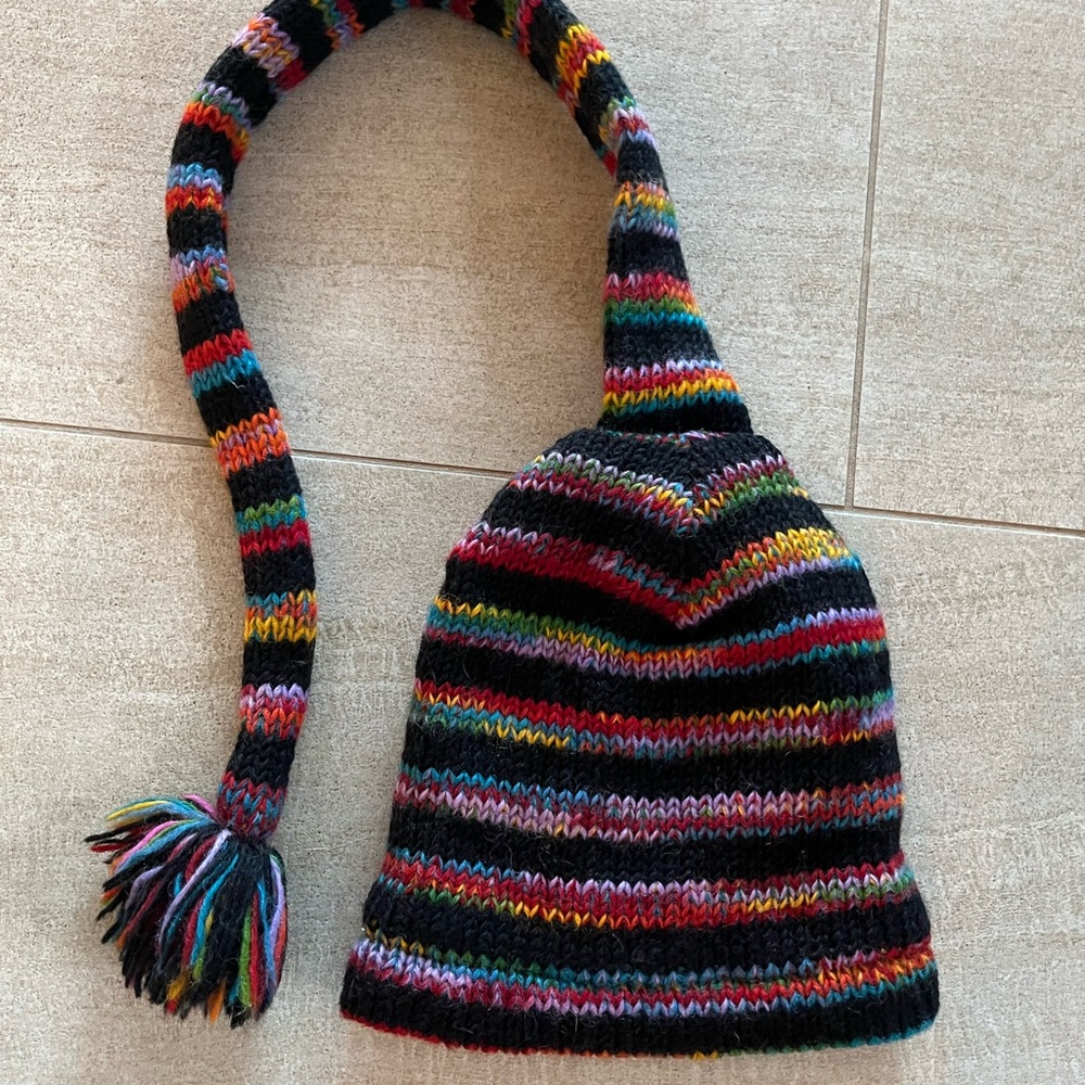 Multicolor Striped Kids Hat with Tassel Nepal wool